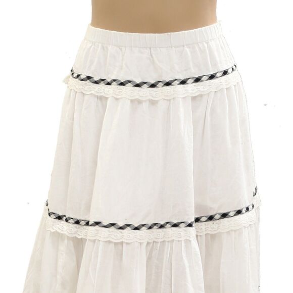 Urban Outfitters Kimchi Blue Esther Lace Trim Tiered Midi Skirt White XS 284101 - Picture 6 of 8